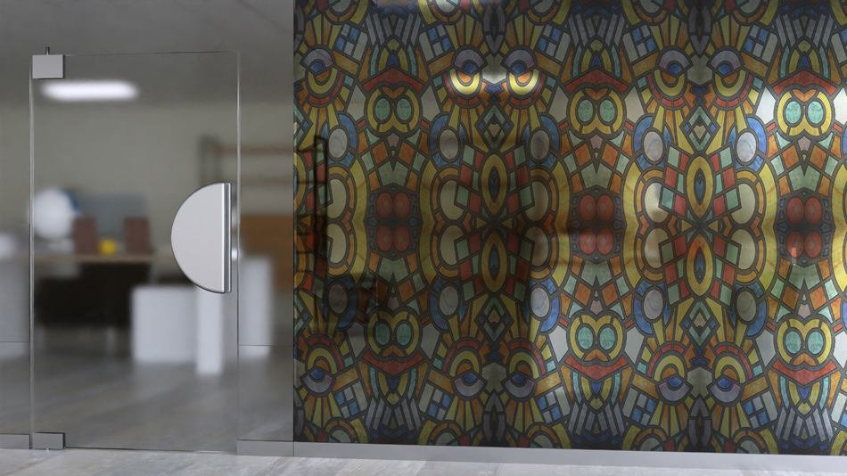 SF 628 Enerjik Renkli Geometrik Desenli Şeffaf Vitray Cam Kaplama Yapışkanlı Folyo (4) SF 628 Enerjik Renkli Geometrik Desenli Seffaf Vitray Cam Kaplama Yapiskanli Folyo 4 1